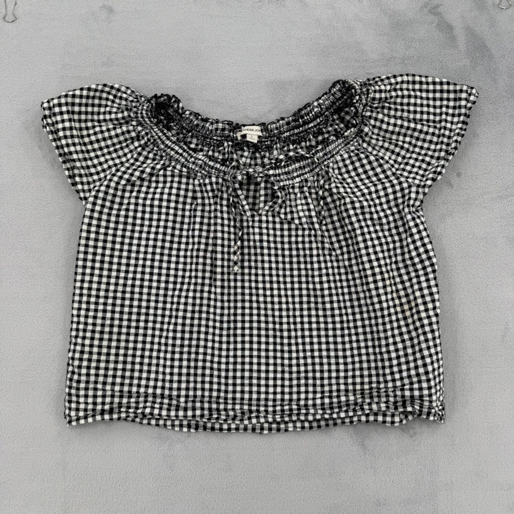 Alexander Jordan Gingham Smocked Neck Blouse Cotton Cap Sleeve Women's Size L